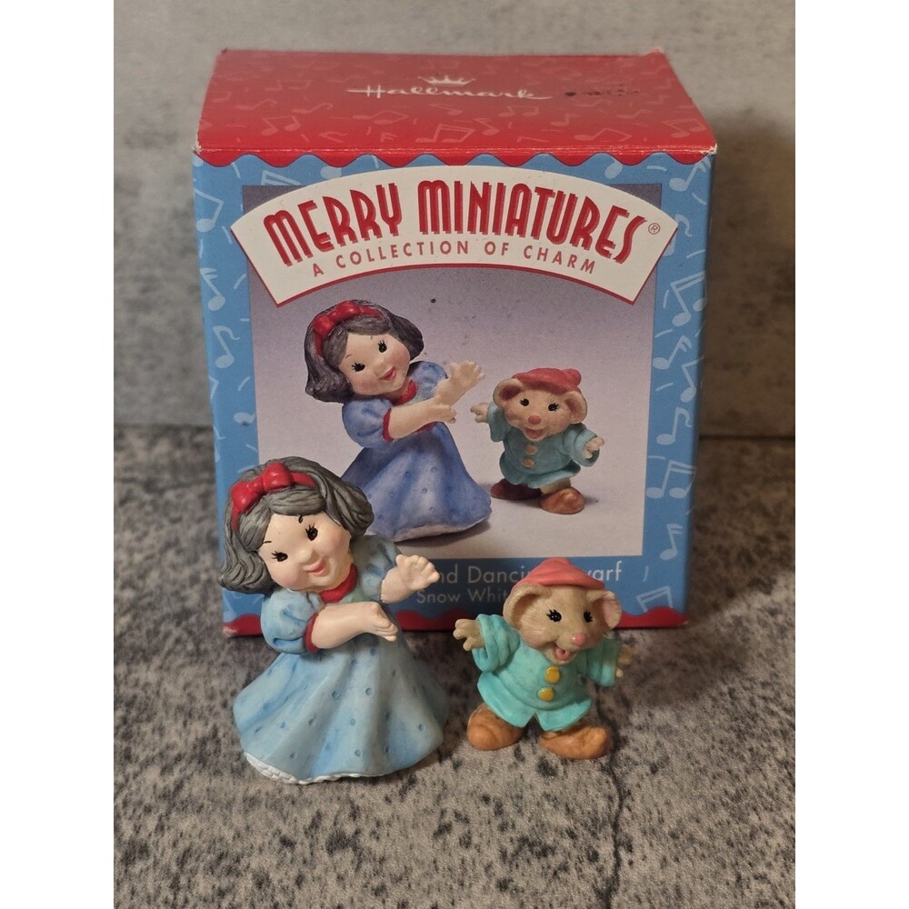 Hallmark Snow White Dancing Dwarf 1996 Merry Miniatures - 2 Piece Figurine